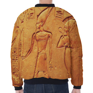 Ancient Egyptian Gods Print Zip Sleeve Bomber Jacket