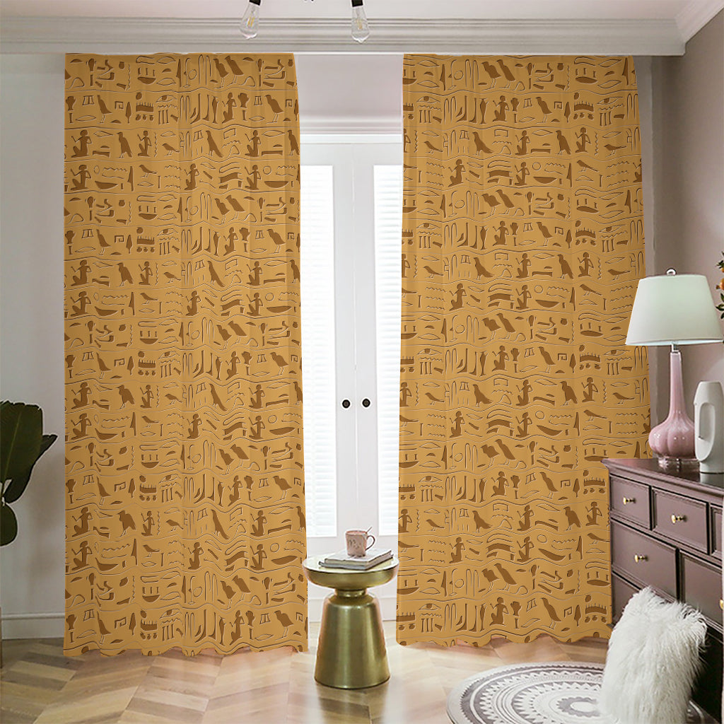Ancient Egyptian Hieroglyphs Print Blackout Pencil Pleat Curtains