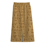 Ancient Egyptian Hieroglyphs Print Cotton Front Slit Maxi Skirt