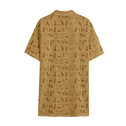 Ancient Egyptian Hieroglyphs Print Cotton Hawaiian Shirt