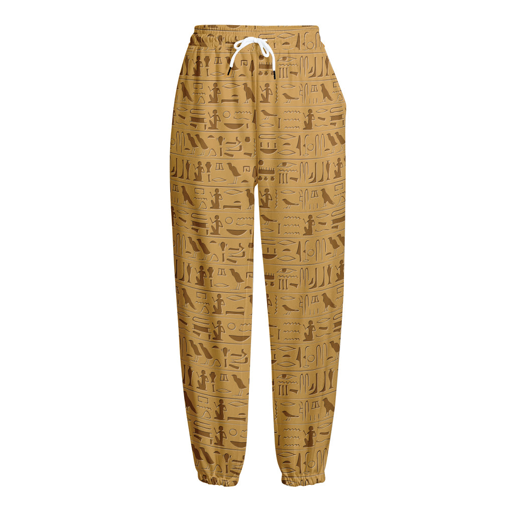 Ancient Egyptian Hieroglyphs Print Fleece Lined Knit Pants