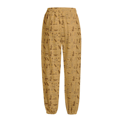 Ancient Egyptian Hieroglyphs Print Fleece Lined Knit Pants