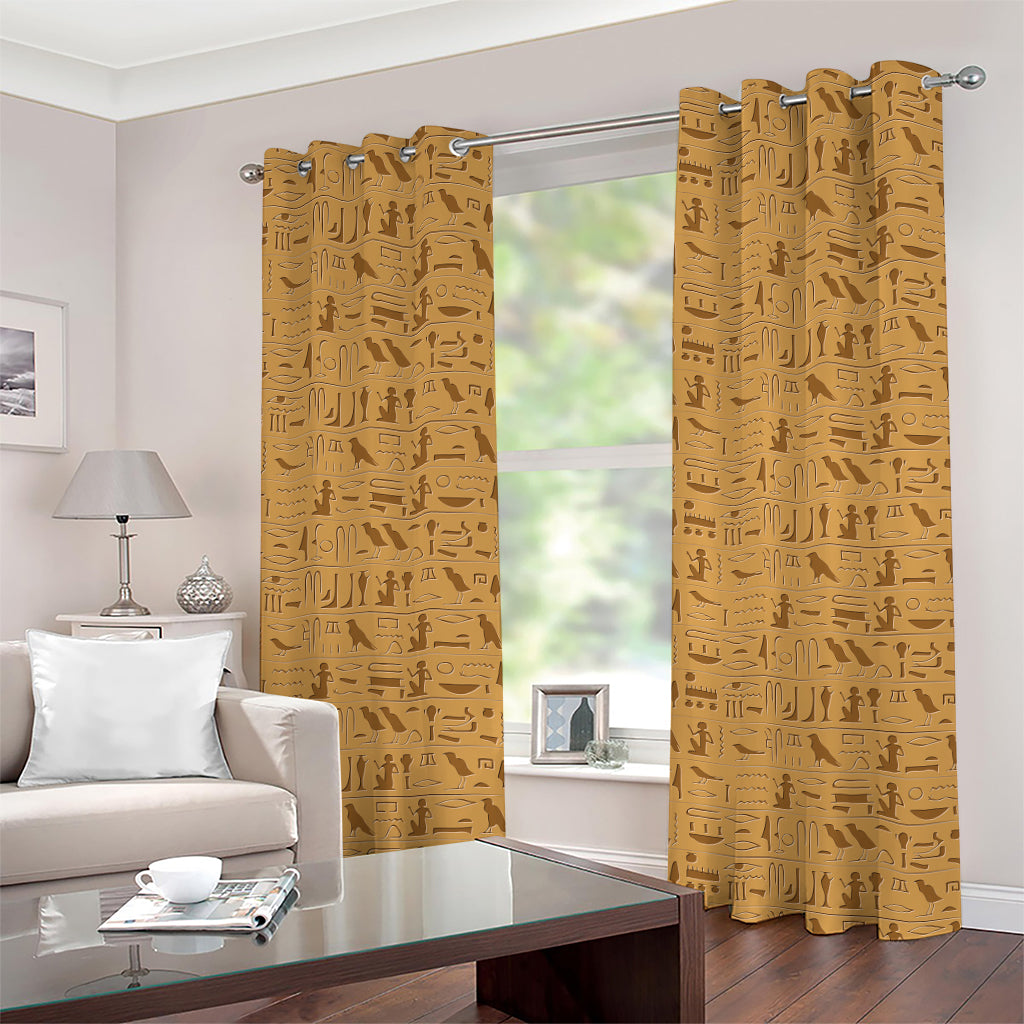 Ancient Egyptian Hieroglyphs Print Grommet Curtains
