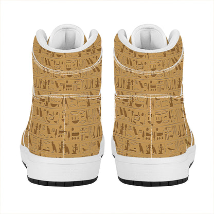 Ancient Egyptian Hieroglyphs Print High Top Leather Sneakers