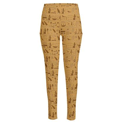 Ancient Egyptian Hieroglyphs Print High-Waisted Pocket Leggings