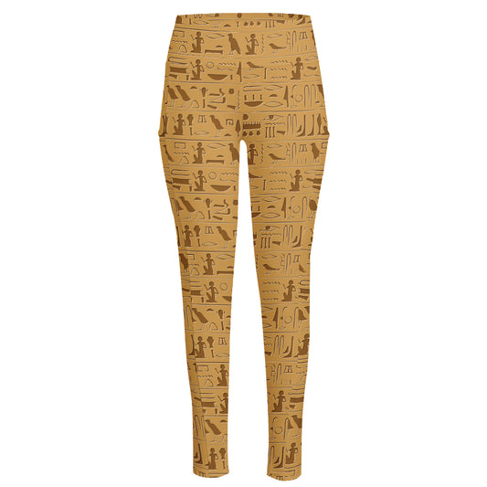 Ancient Egyptian Hieroglyphs Print High-Waisted Pocket Leggings