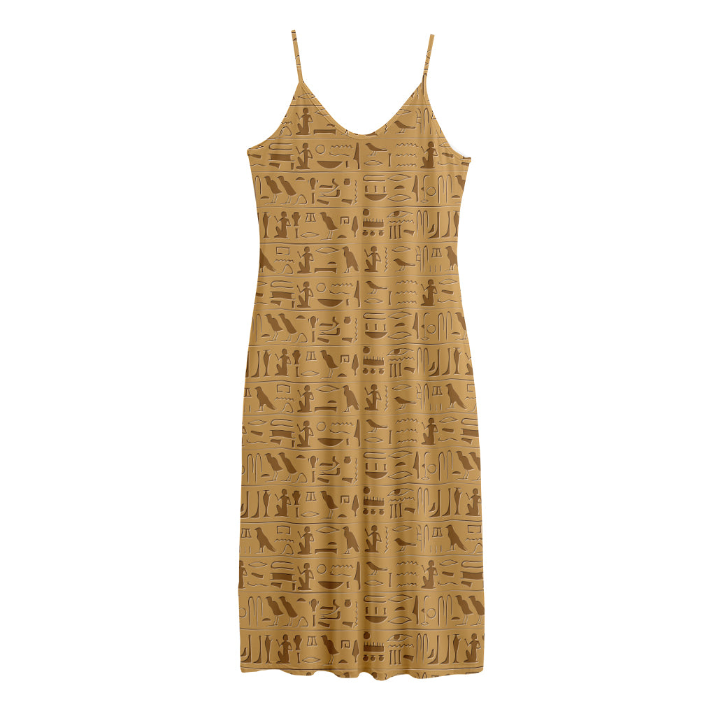 Ancient Egyptian Hieroglyphs Print Jersey Midi Cami Dress