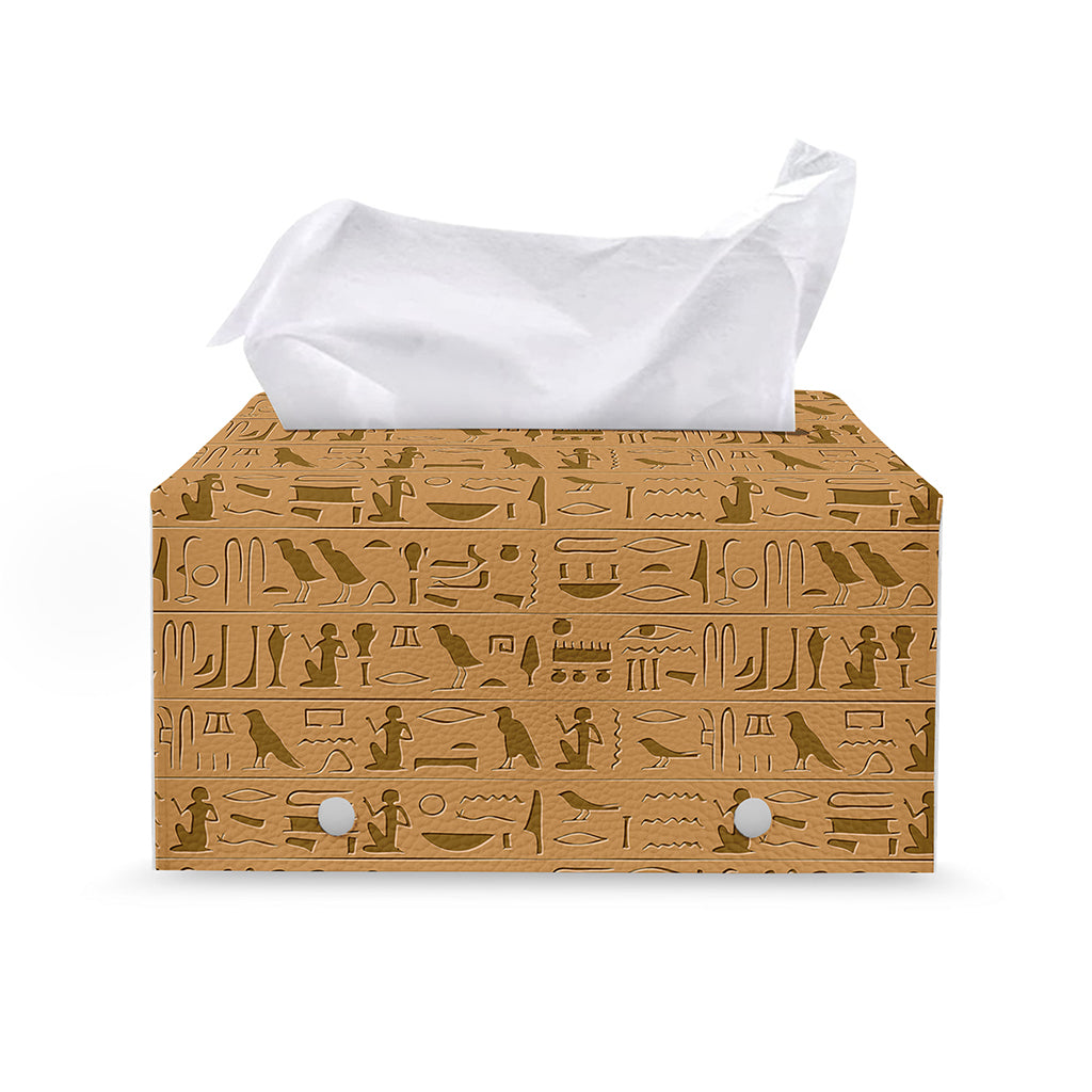 Ancient Egyptian Hieroglyphs Print Leather Tissue Box Cover