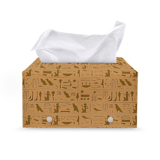 Ancient Egyptian Hieroglyphs Print Leather Tissue Box Cover