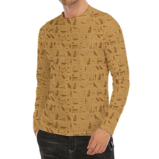 Ancient Egyptian Hieroglyphs Print Men's Long Sleeve Rash Guard