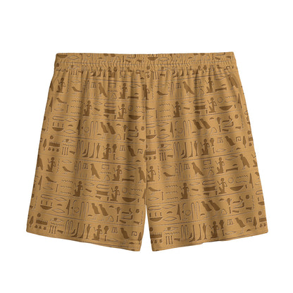 Ancient Egyptian Hieroglyphs Print Mesh Shorts