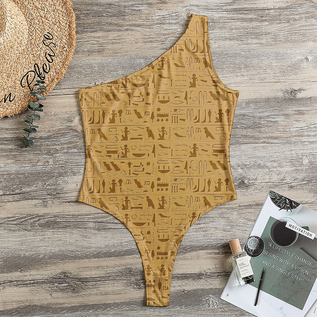 Ancient Egyptian Hieroglyphs Print One Shoulder Bodysuit