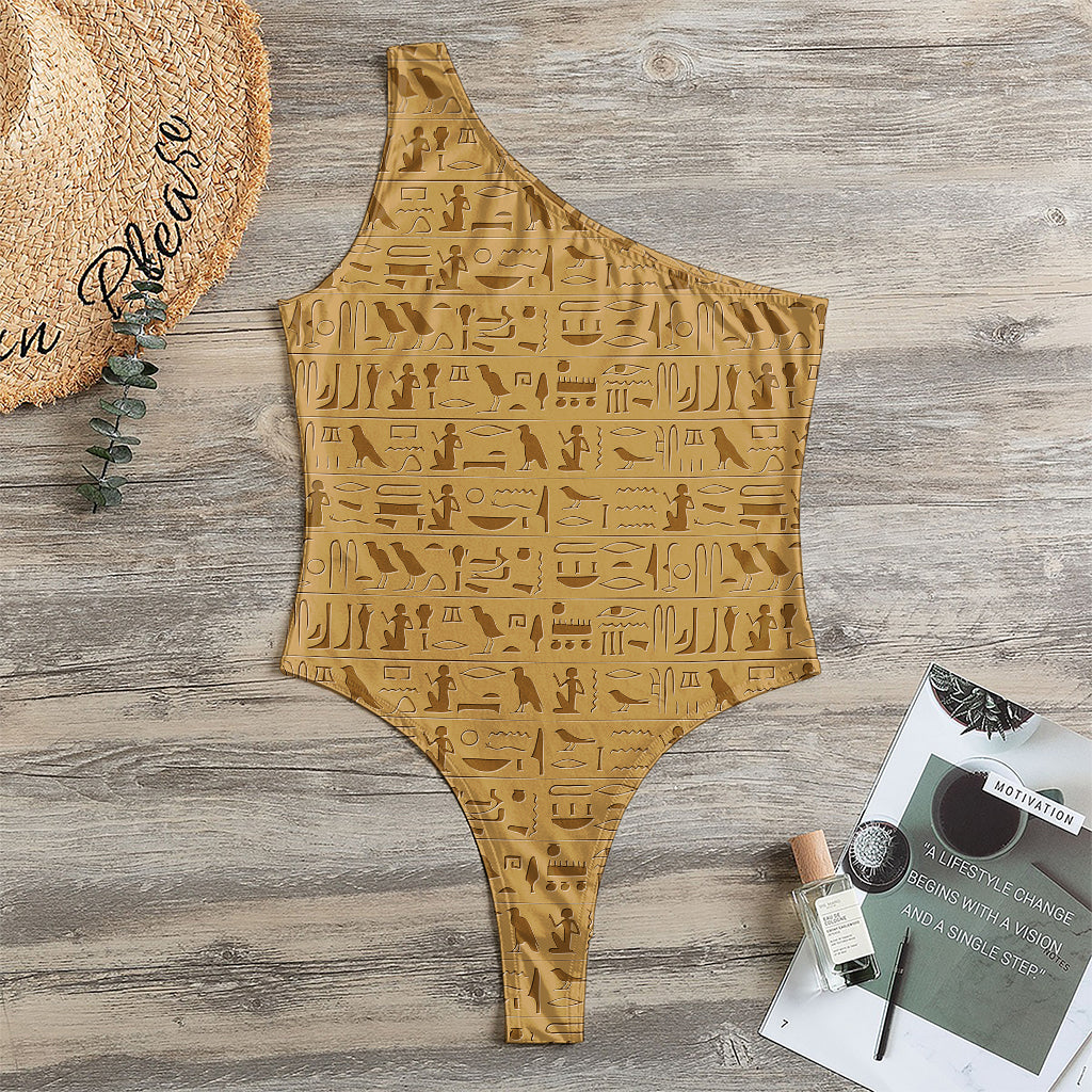 Ancient Egyptian Hieroglyphs Print One Shoulder Bodysuit