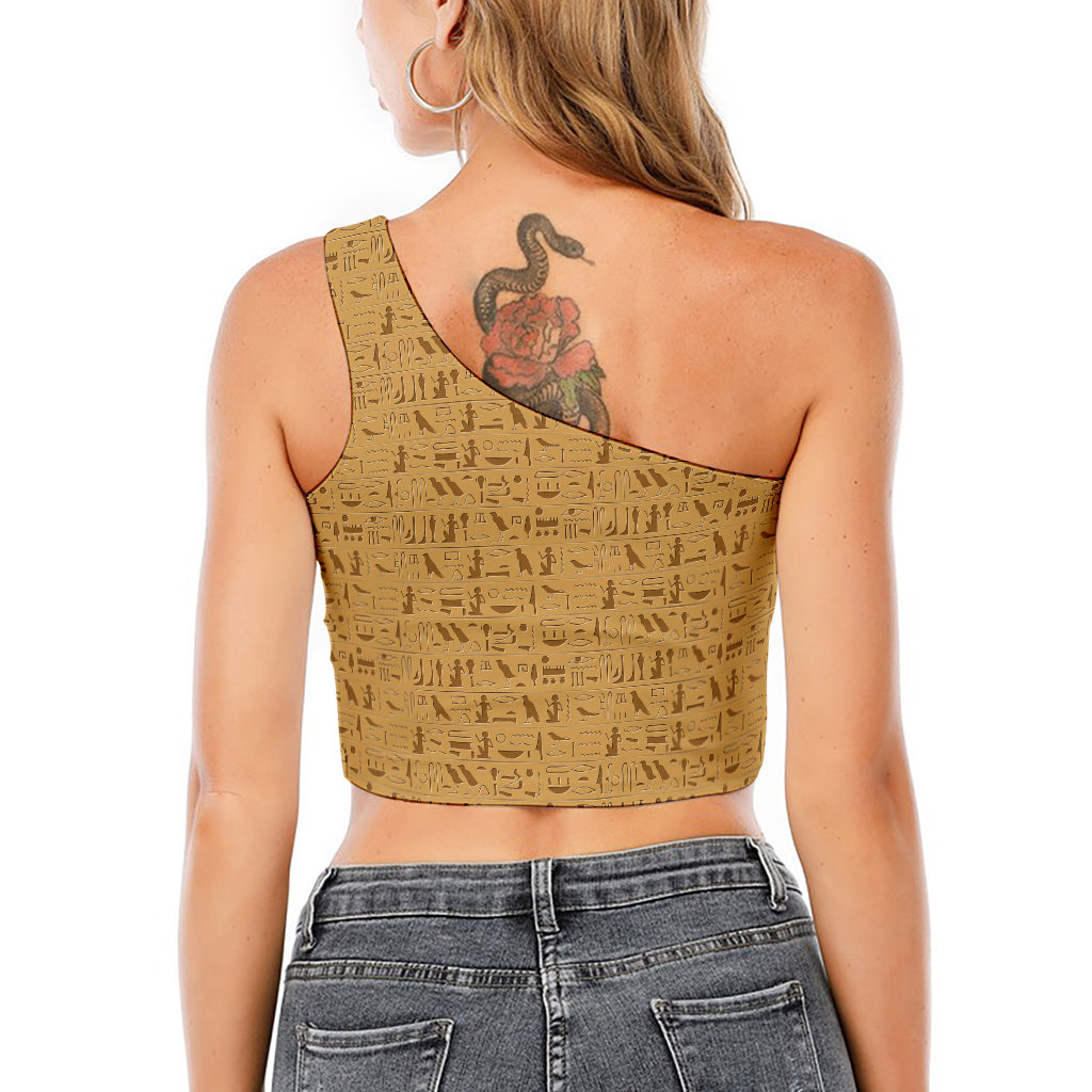 Ancient Egyptian Hieroglyphs Print One Shoulder Crop Top