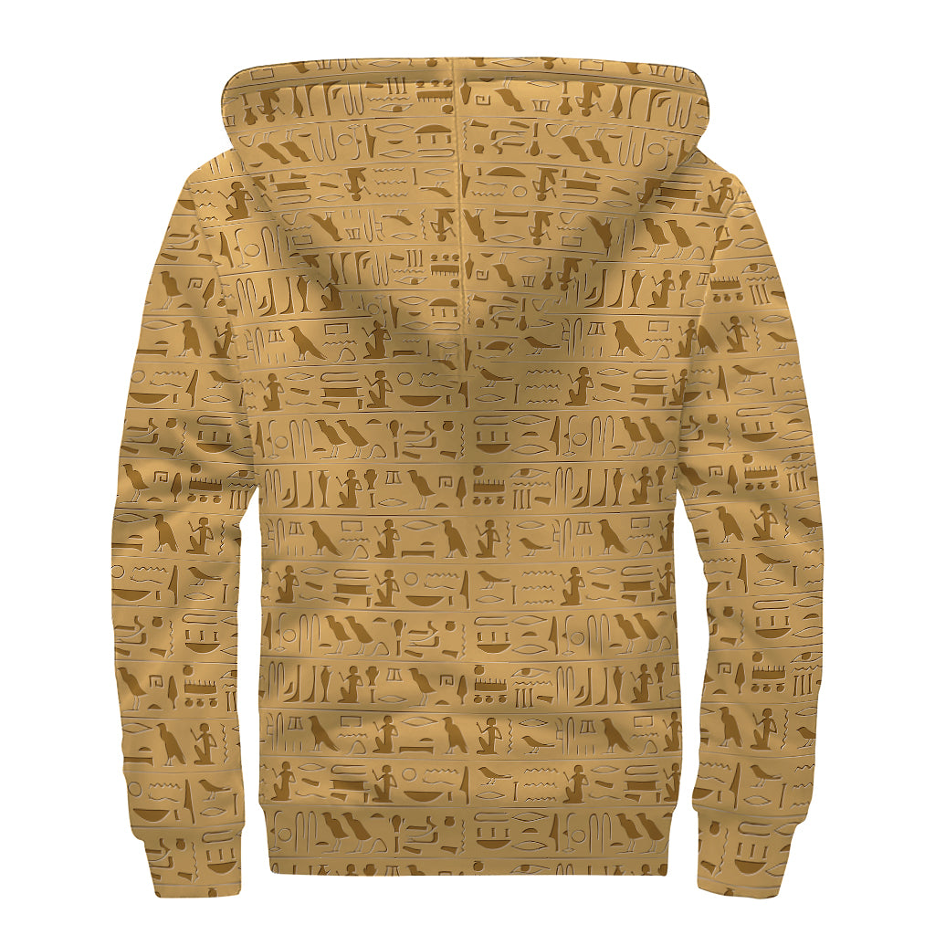 Ancient Egyptian Hieroglyphs Print Sherpa Lined Zip Up Hoodie