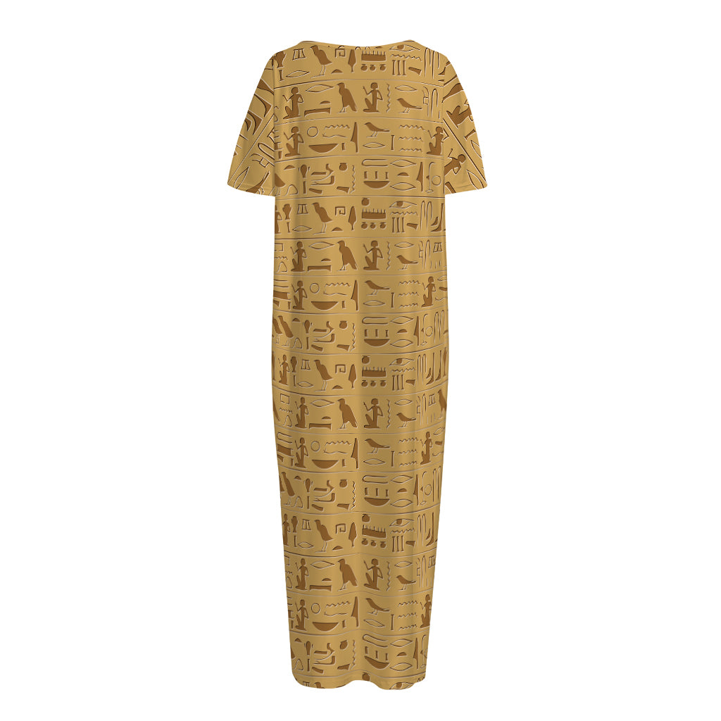 Ancient Egyptian Hieroglyphs Print Short Sleeve Long Nightdress