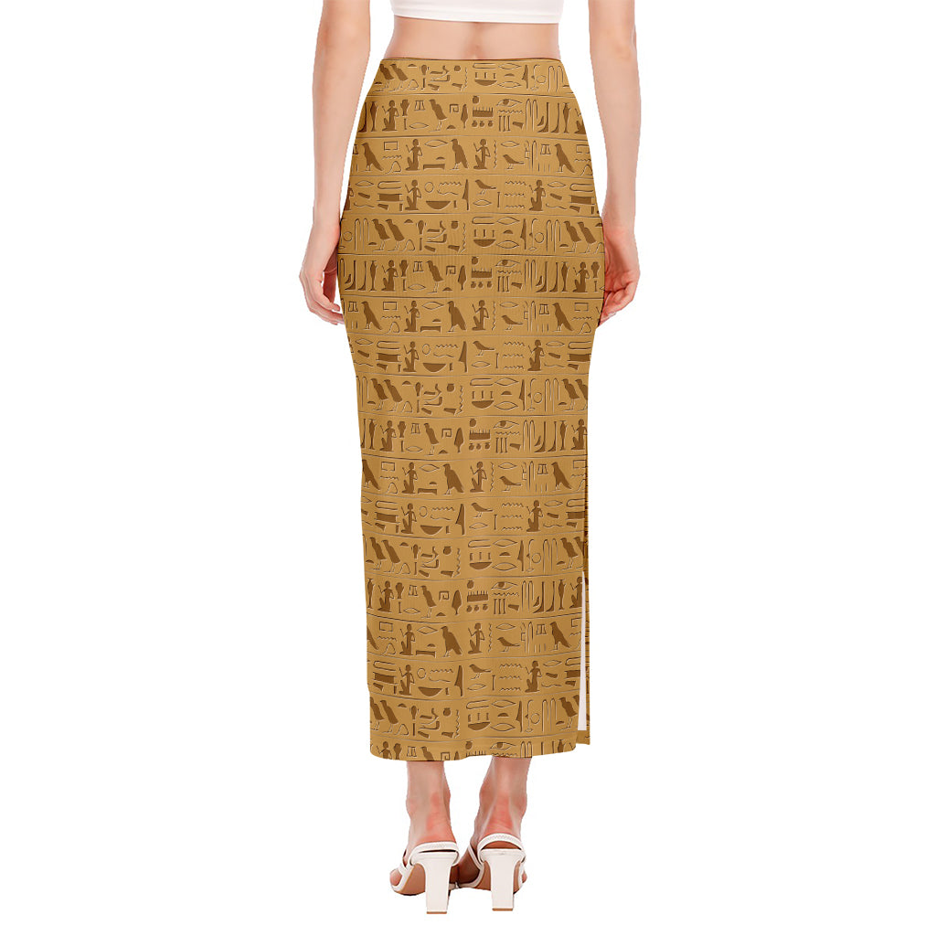 Ancient Egyptian Hieroglyphs Print Side Slit Maxi Skirt