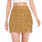 Ancient Egyptian Hieroglyphs Print Side Slit Mini Skirt