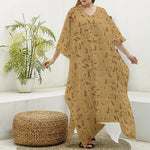 Ancient Egyptian Hieroglyphs Print Silk V-Neck Kaftan Dress