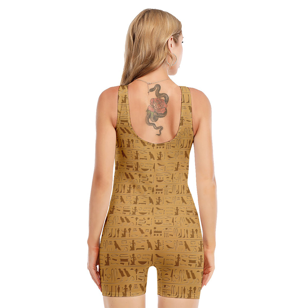 Ancient Egyptian Hieroglyphs Print Sleeveless One Piece Swimsuit
