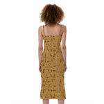 Ancient Egyptian Hieroglyphs Print Slim Fit Midi Cami Dress