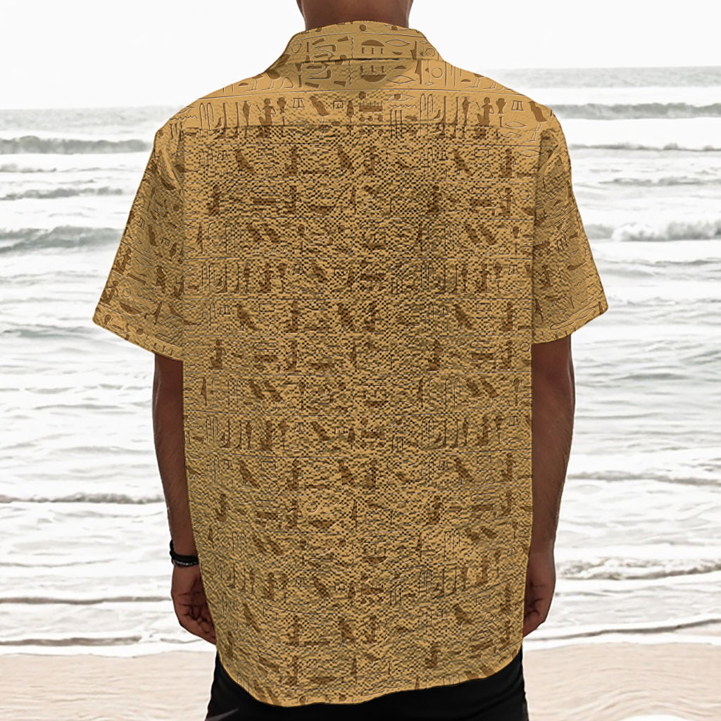 Ancient Egyptian Hieroglyphs Print Textured Short Sleeve Shirt