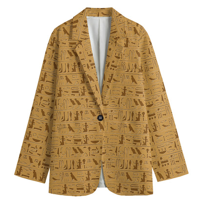 Ancient Egyptian Hieroglyphs Print Women's Cotton Blazer