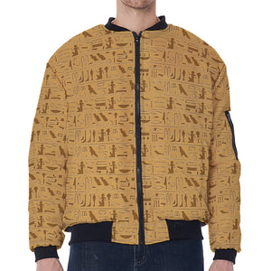 Ancient Egyptian Hieroglyphs Print Zip Sleeve Bomber Jacket