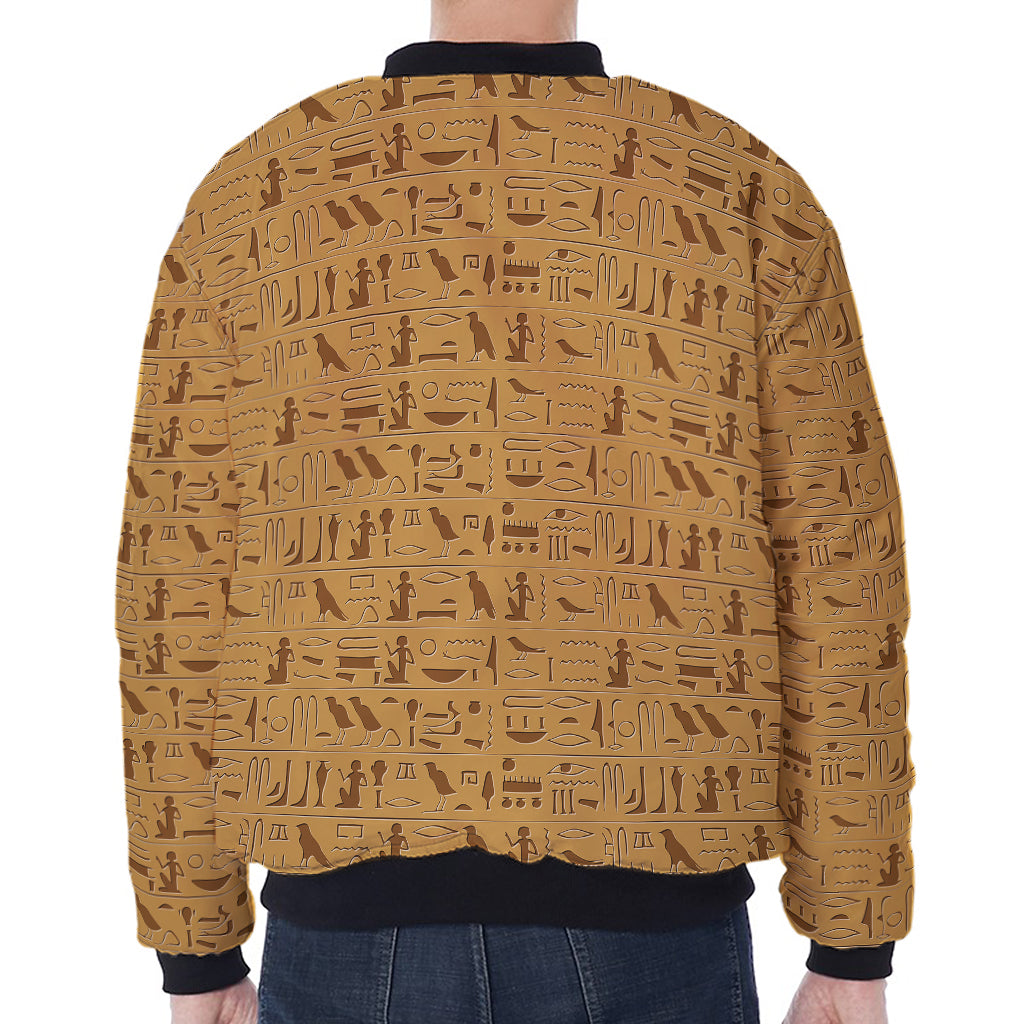 Ancient Egyptian Hieroglyphs Print Zip Sleeve Bomber Jacket