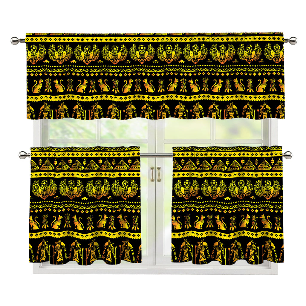 Ancient Egyptian Pattern Print 3 Piece Kitchen Curtains