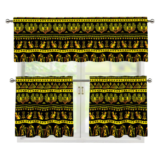 Ancient Egyptian Pattern Print 3 Piece Kitchen Curtains