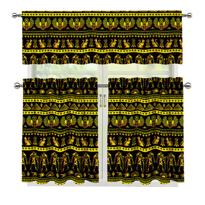 Ancient Egyptian Pattern Print 3 Piece Kitchen Curtains