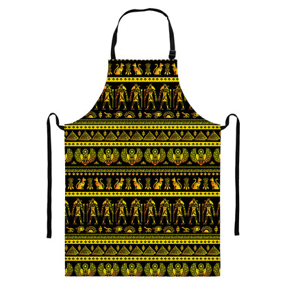 Ancient Egyptian Pattern Print Bib Apron With Pocket