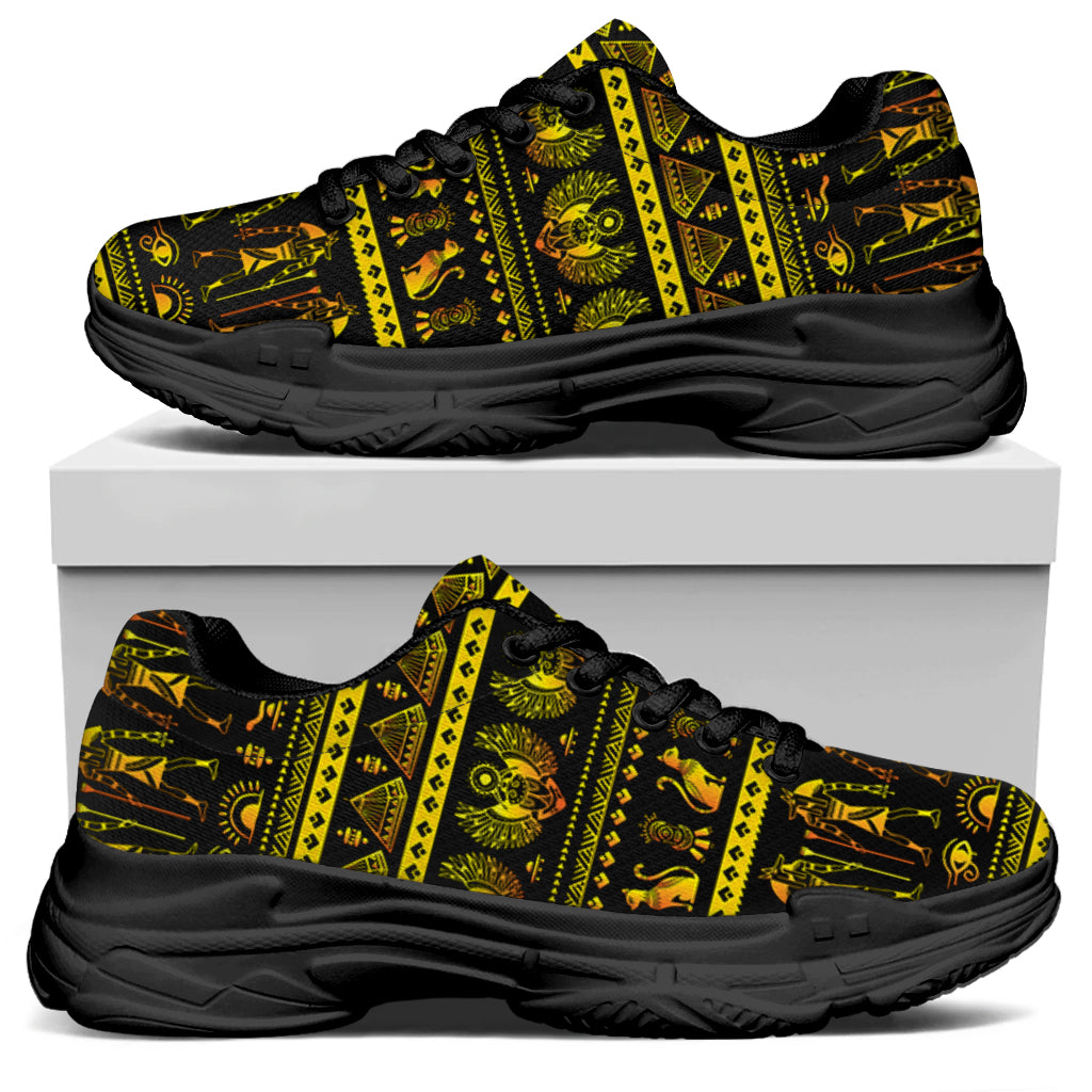 Ancient Egyptian Pattern Print Black Chunky Shoes