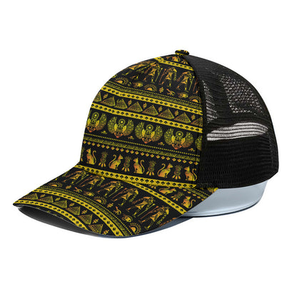 Ancient Egyptian Pattern Print Black Mesh Trucker Cap