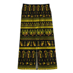 Ancient Egyptian Pattern Print Cotton Front Slit Maxi Skirt
