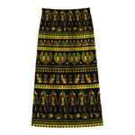 Ancient Egyptian Pattern Print Cotton Front Slit Maxi Skirt