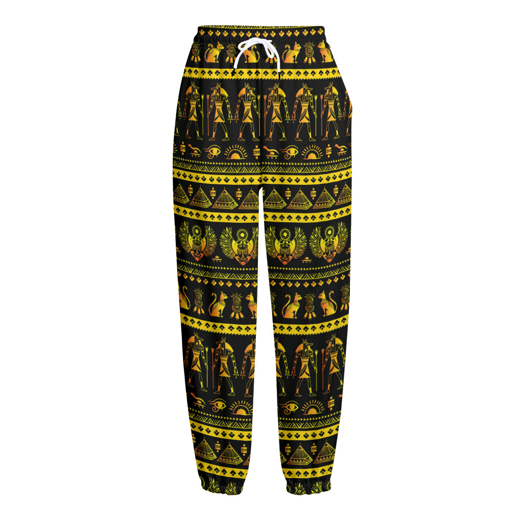 Ancient Egyptian Pattern Print Fleece Lined Knit Pants