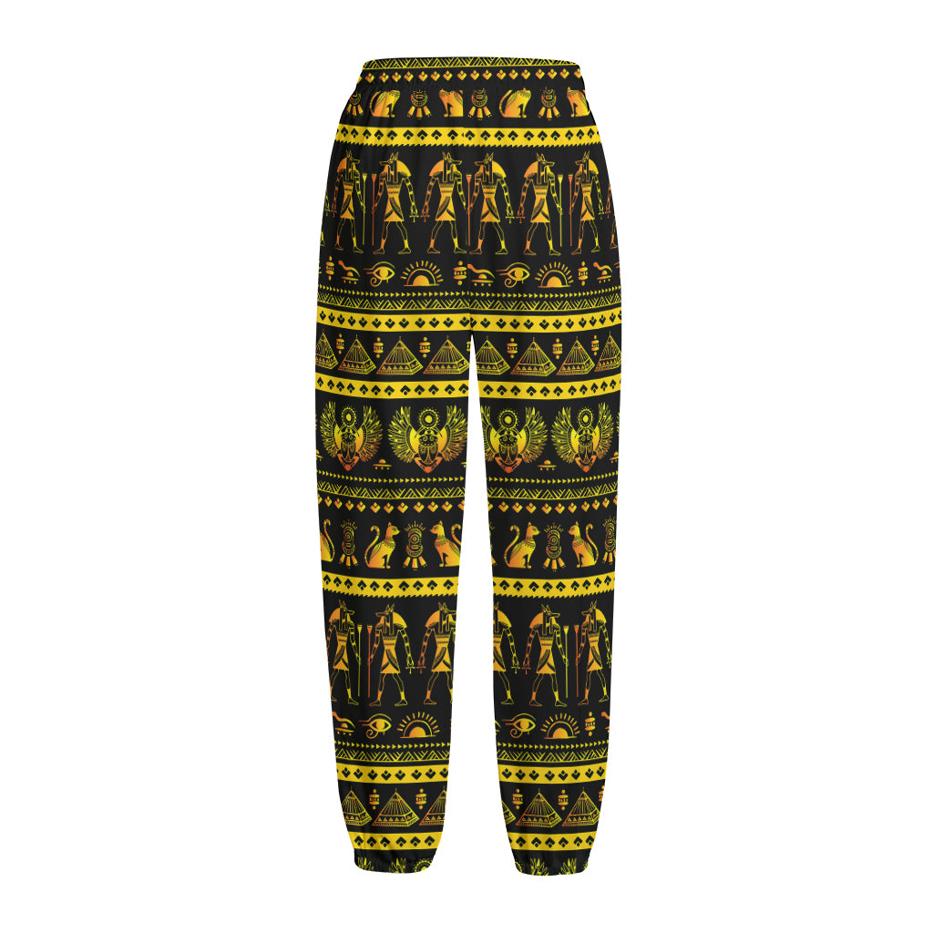 Ancient Egyptian Pattern Print Fleece Lined Knit Pants