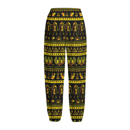 Ancient Egyptian Pattern Print Fleece Lined Knit Pants