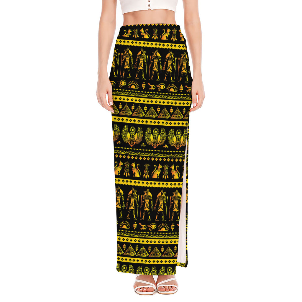 Ancient Egyptian Pattern Print High Slit Maxi Skirt