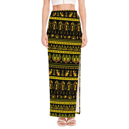 Ancient Egyptian Pattern Print High Slit Maxi Skirt