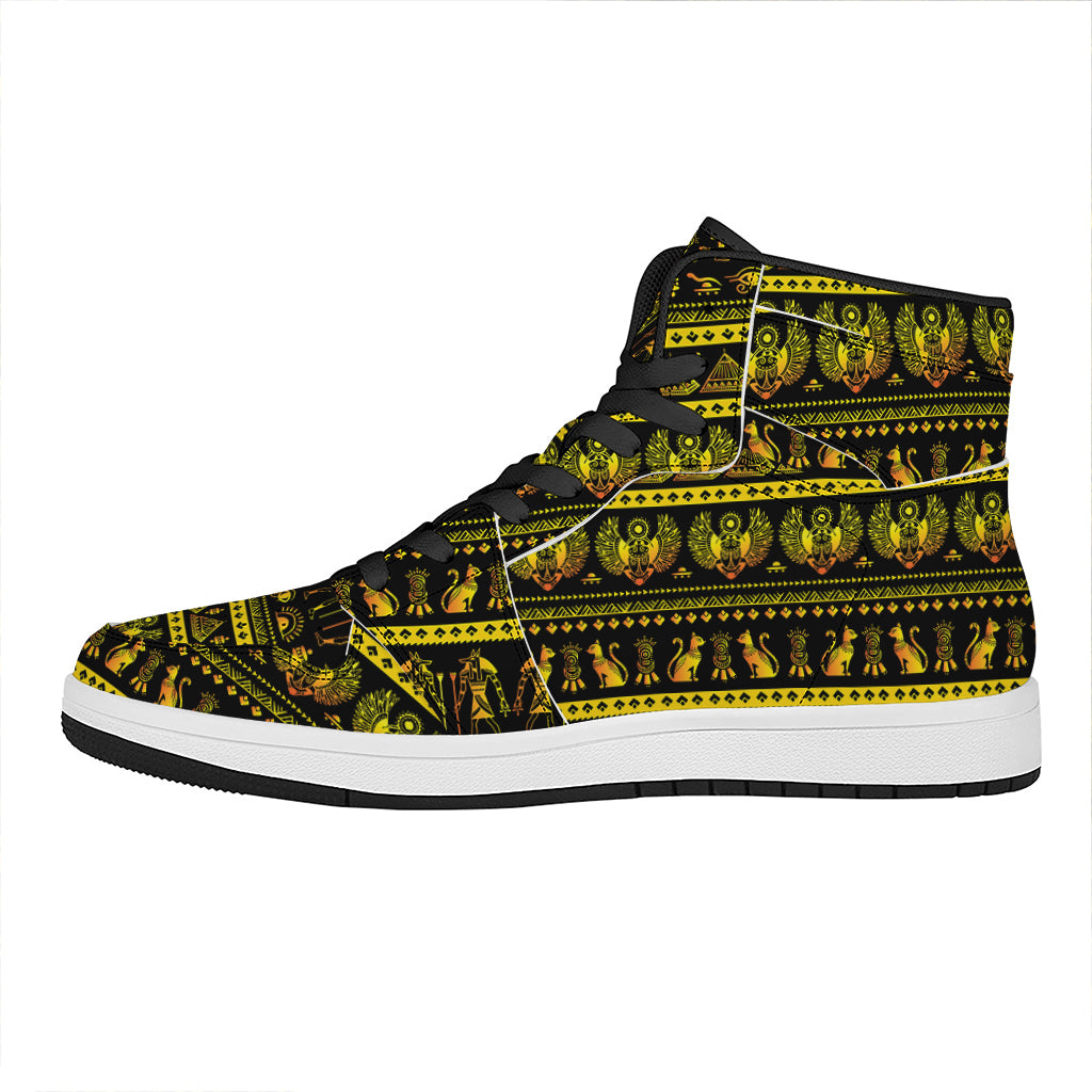 Ancient Egyptian Pattern Print High Top Leather Sneakers