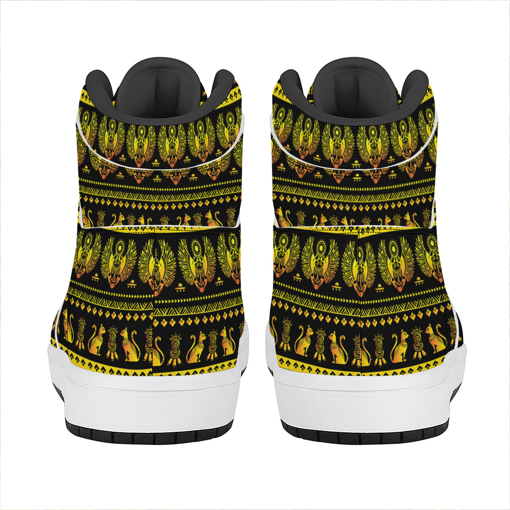 Ancient Egyptian Pattern Print High Top Leather Sneakers