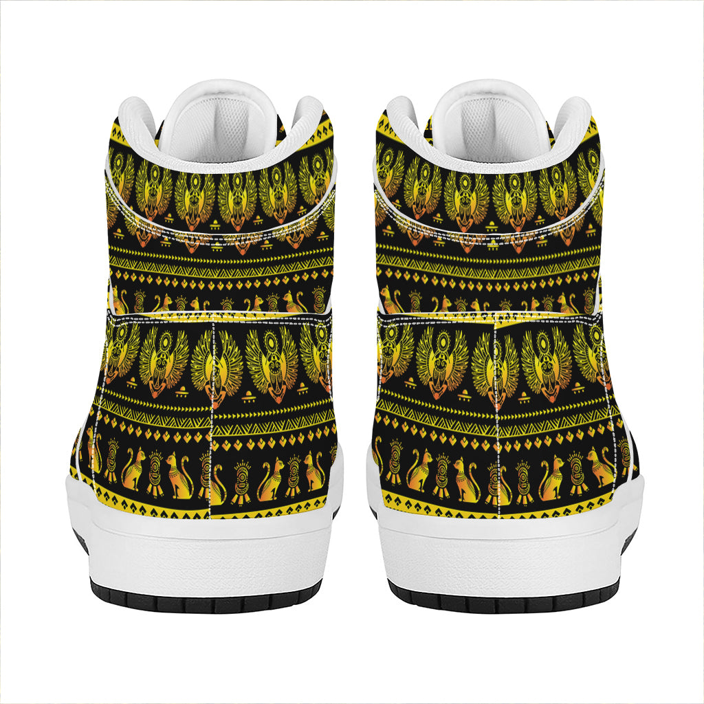 Ancient Egyptian Pattern Print High Top Leather Sneakers