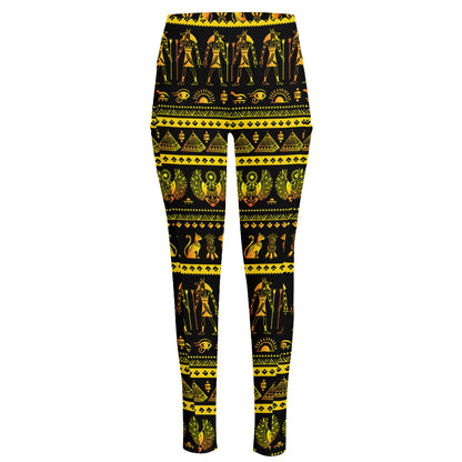 Ancient Egyptian Pattern Print High-Waisted Pocket Leggings
