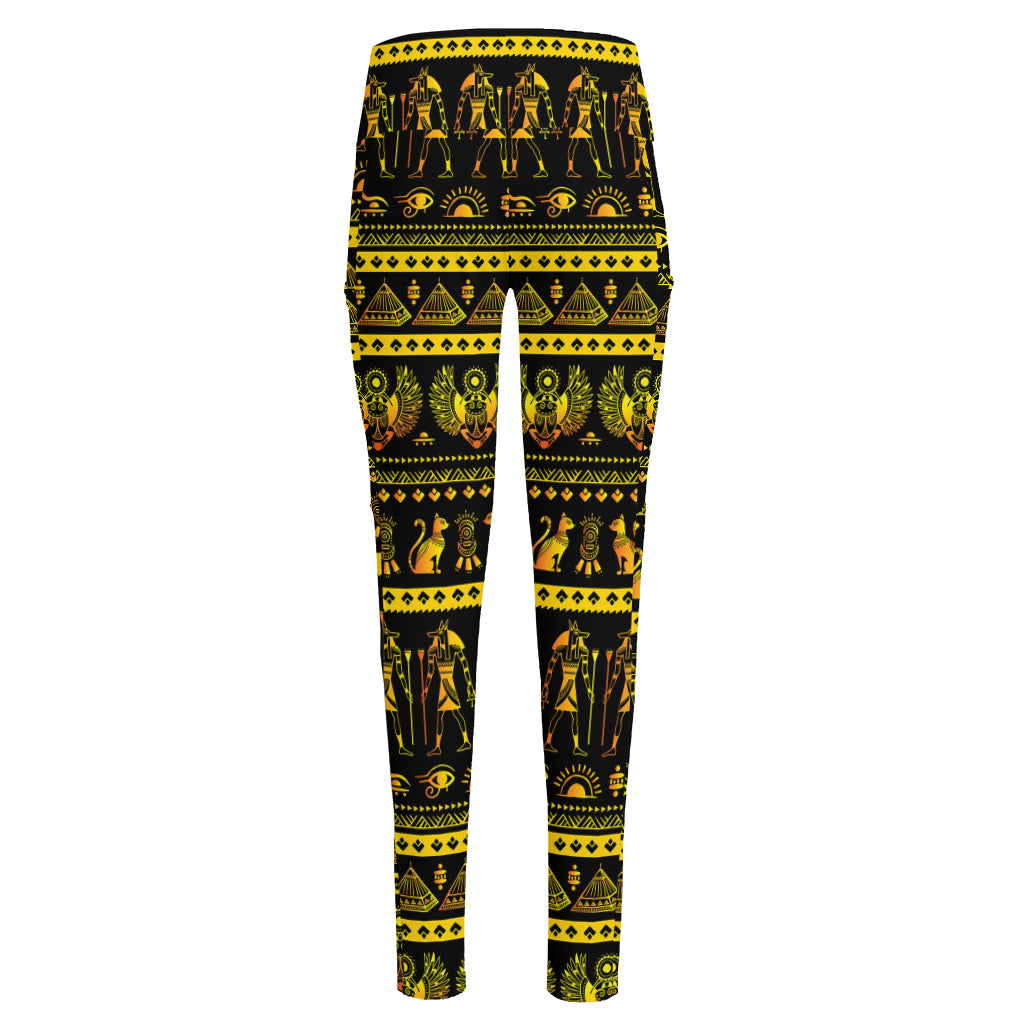 Ancient Egyptian Pattern Print High-Waisted Pocket Leggings