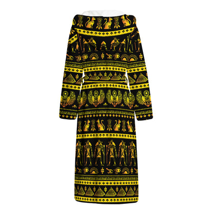 Ancient Egyptian Pattern Print Hooded Bathrobe