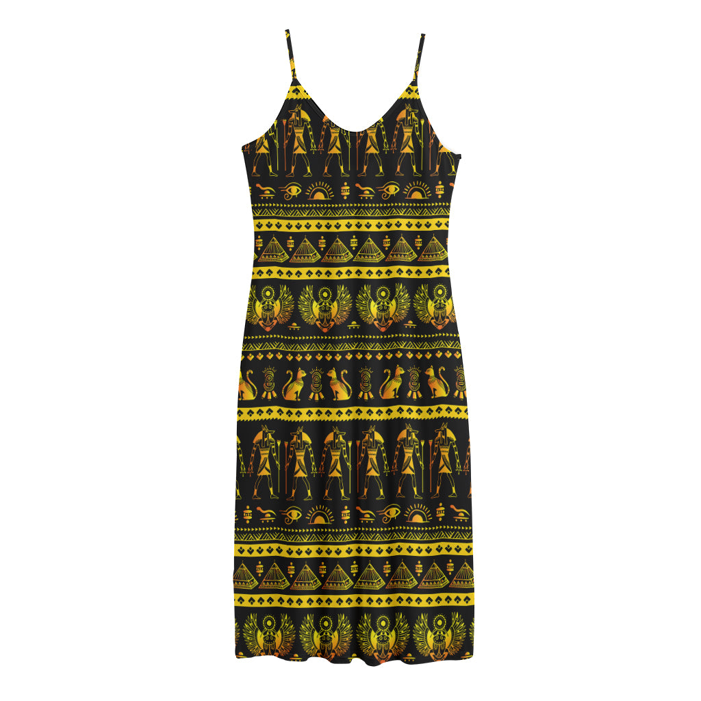 Ancient Egyptian Pattern Print Jersey Midi Cami Dress