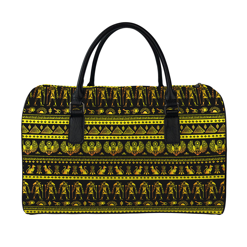 Ancient Egyptian Pattern Print Leather Duffle Bag